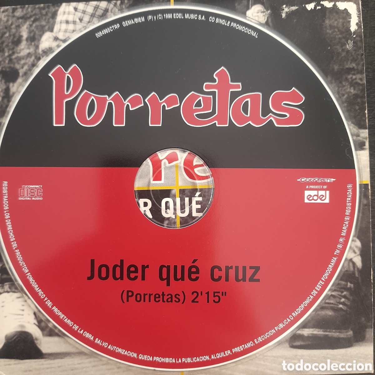 CDs de m&uacute;sica: Porretas &ndash; Joder Qu&eacute; Cruz. 1998. CD, Single, Promo - Foto 3
