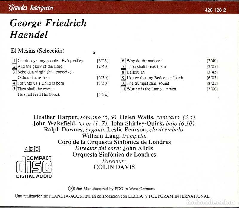 CDs de m&uacute;sica: Haendel. Colin Davis - El Mes&iacute;as. CD - Foto 2