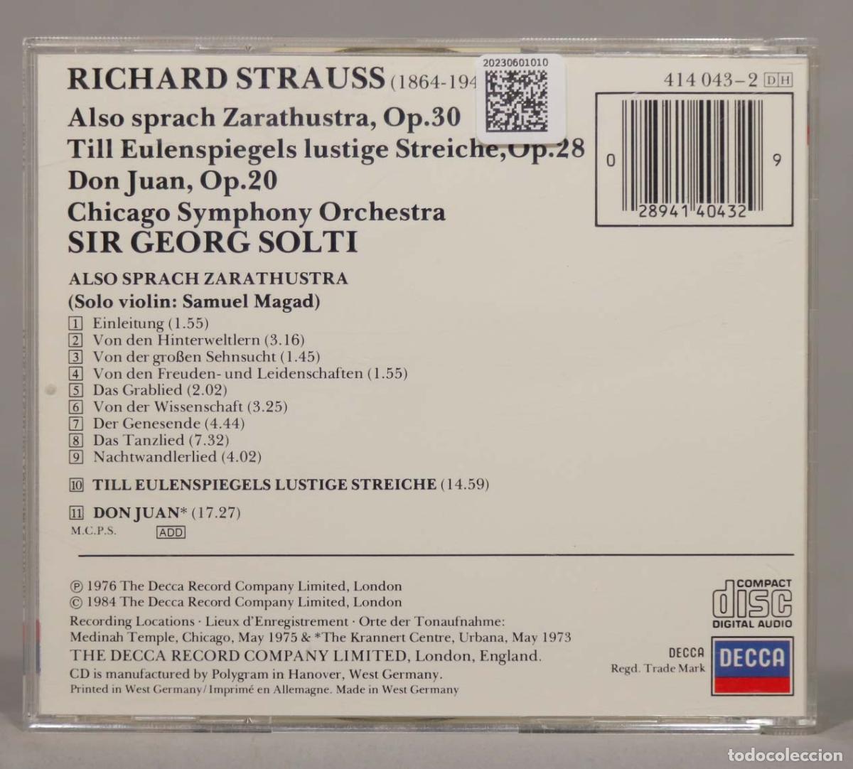 CDs de m&uacute;sica: CD. Solti &ndash; Also Sprach Zarathustra. STRAUSS - Foto 2