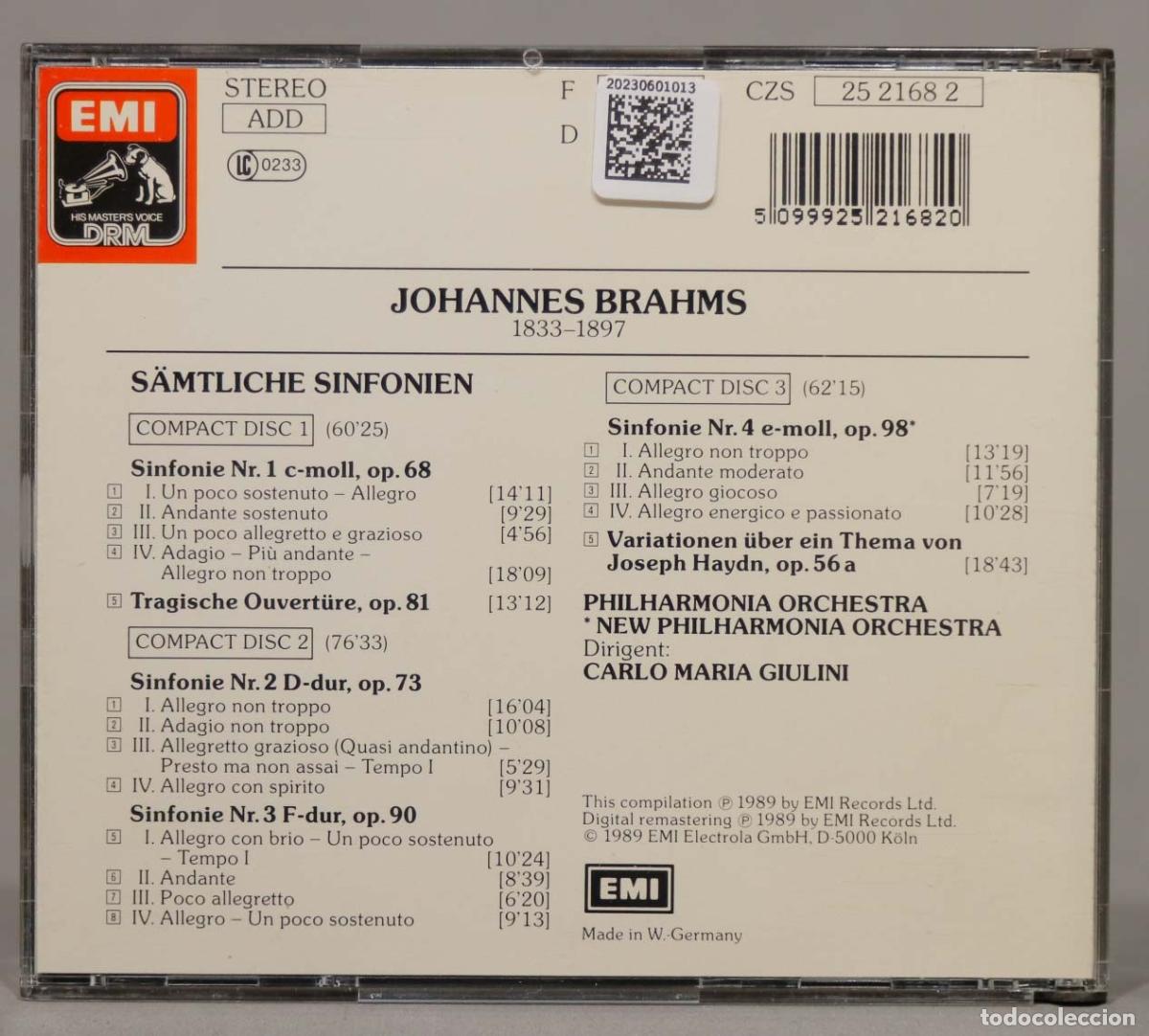 CDs de m&uacute;sica: 3 CD. Giulini &ndash; S&auml;mtliche Sinfonien. BRAHMS - Foto 2