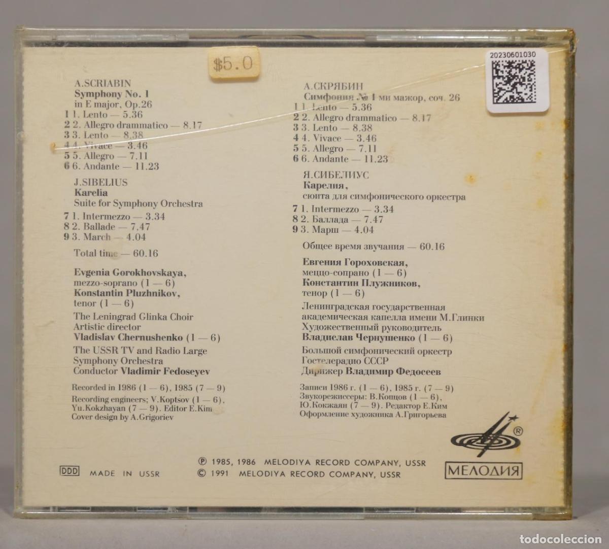 CDs de m&uacute;sica: CD. SCRIABIN. SIBELIUS. FEDOSEYEV. PRECINTADO - Foto 2