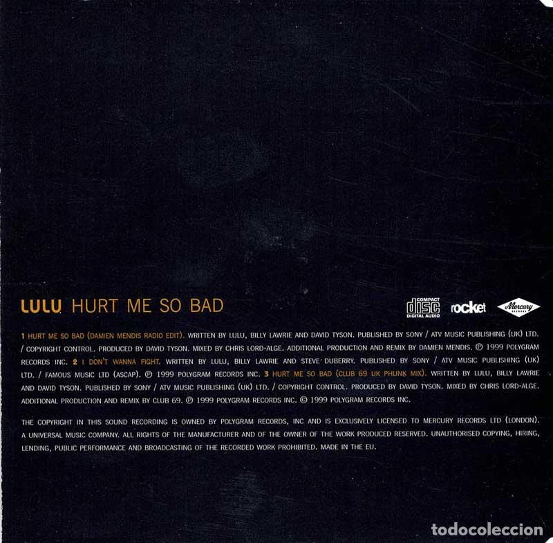 CDs de m&uacute;sica: Lulu - Hurt Me So Bad. CD Single - Foto 2