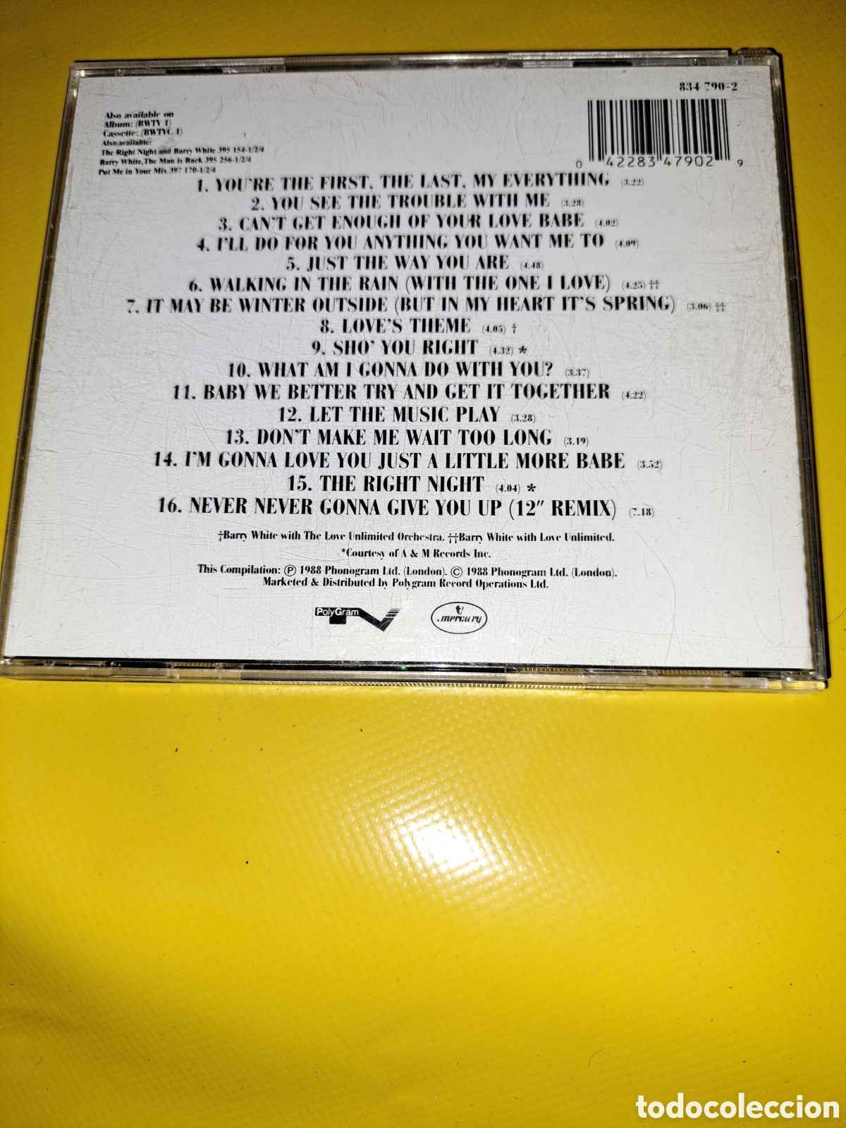 CDs de m&uacute;sica: CD BARRY WHITE, THE COLLECTION, 1988 - Foto 3