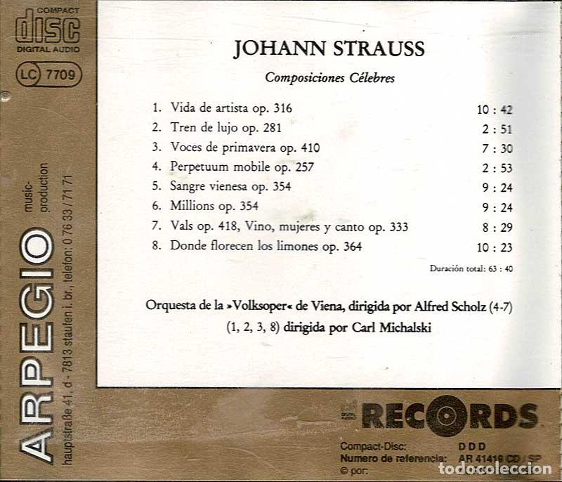 CDs de m&uacute;sica: Johann Strauss - Composiciones C&eacute;lebres II. CD - Foto 2