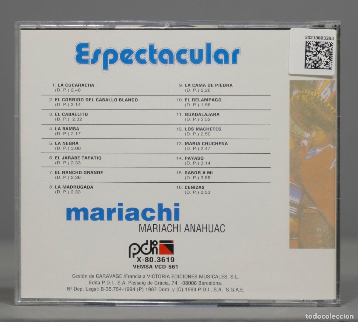 CDs de m&uacute;sica: CD. ESPECTACULAR. MARIACHI ANAHUAC - Foto 2