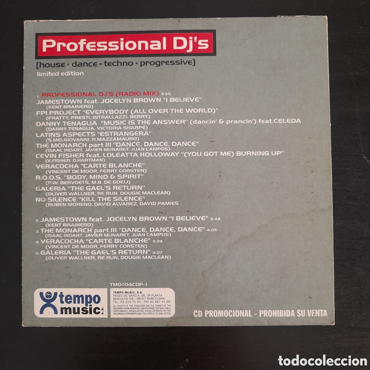 CDs de m&uacute;sica: Professional DJs. CD, Partially Mixed, Promo, 1999 - Foto 2