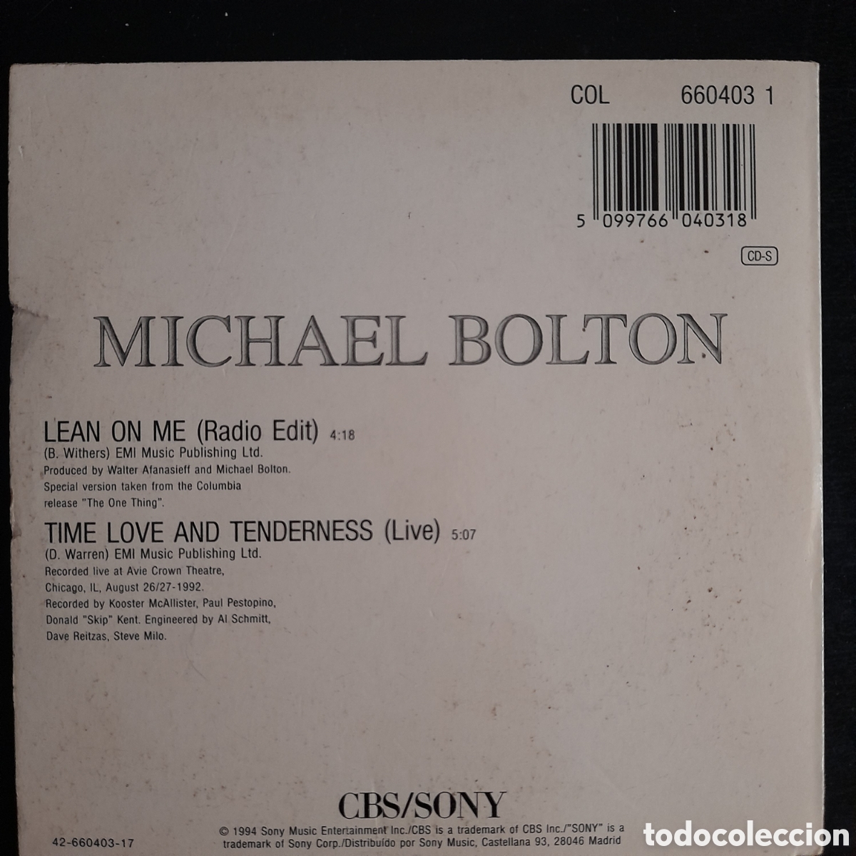 CDs de m&uacute;sica: Michael Bolton &ndash; Lean On Me. CD, Maxi-Single - Foto 2