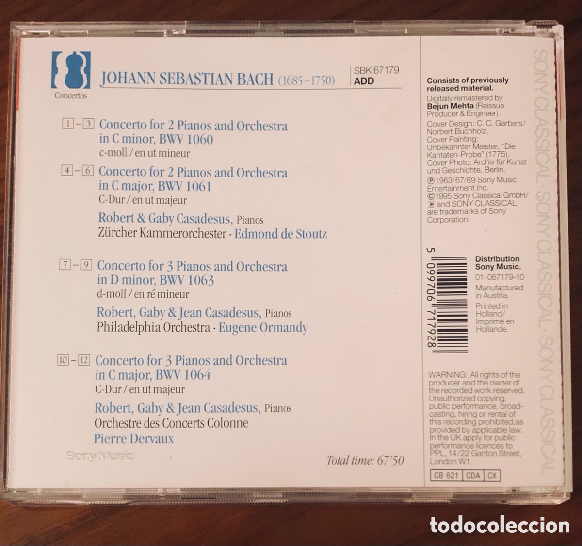 CDs de m&uacute;sica: Bach: Conciertos para piano - Casadesus, Ormandy, Dervaux - Sony Classical - Foto 2