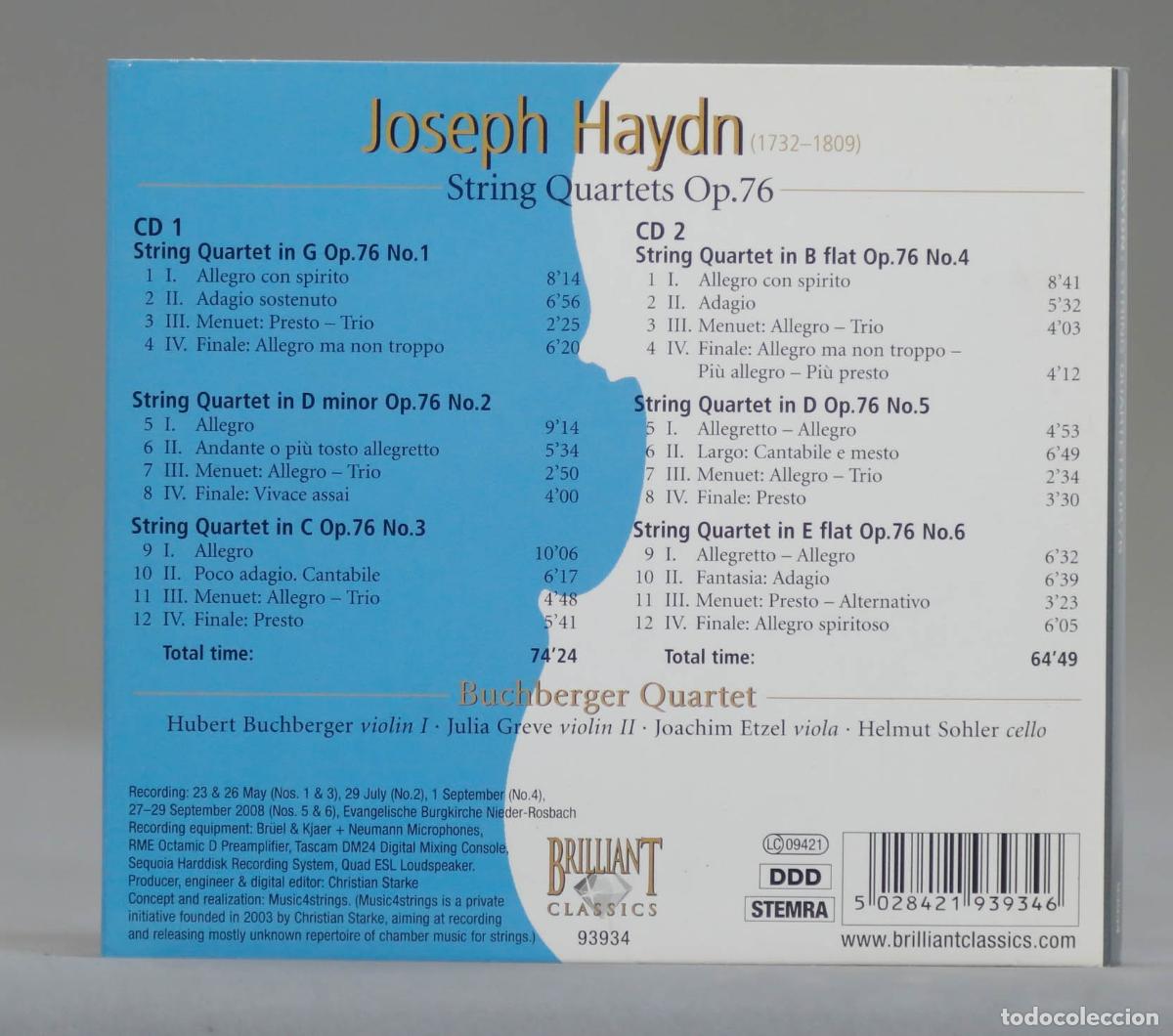 CDs de m&uacute;sica: CD. Haydn - Buchberger Quartet &ndash; String Quartets Op. 76 - Foto 2