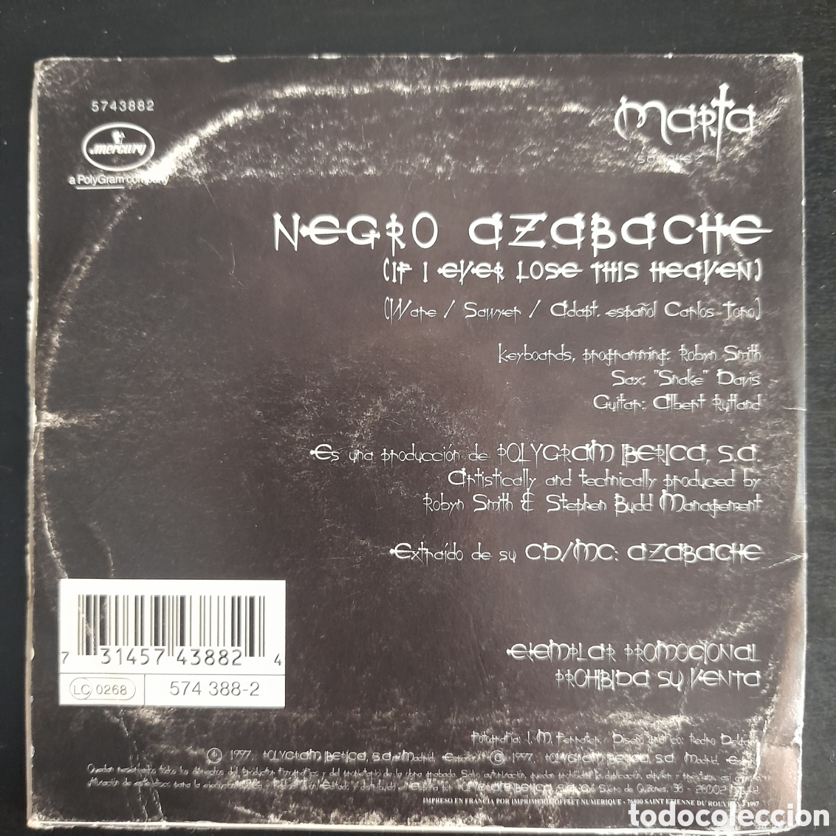 CDs de m&uacute;sica: Marta S&aacute;nchez &ndash; Negro Azabache. CD, Single, Promo - Foto 2