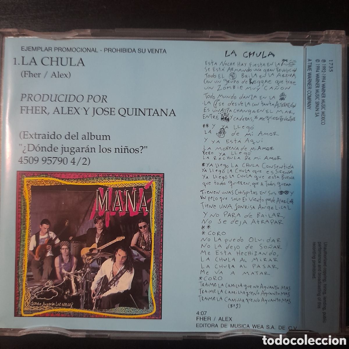 CDs de m&uacute;sica: Man&aacute; &ndash; La Chula. CD, Single, Promo - Foto 2