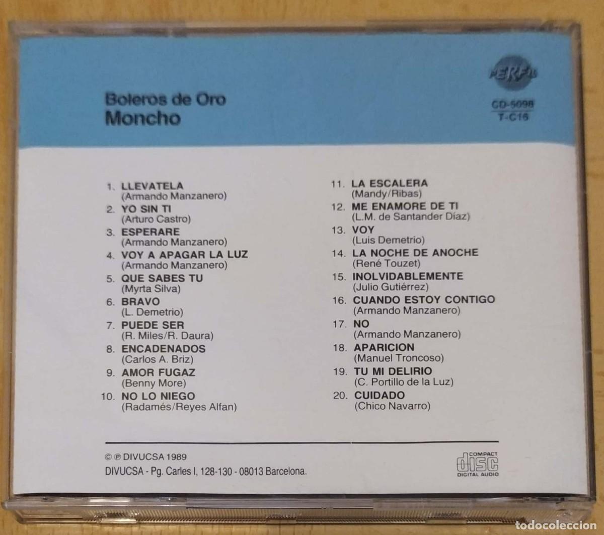 CDs de m&uacute;sica: MONCHO (BOLEROS DE ORO) CD 1989 - Foto 2