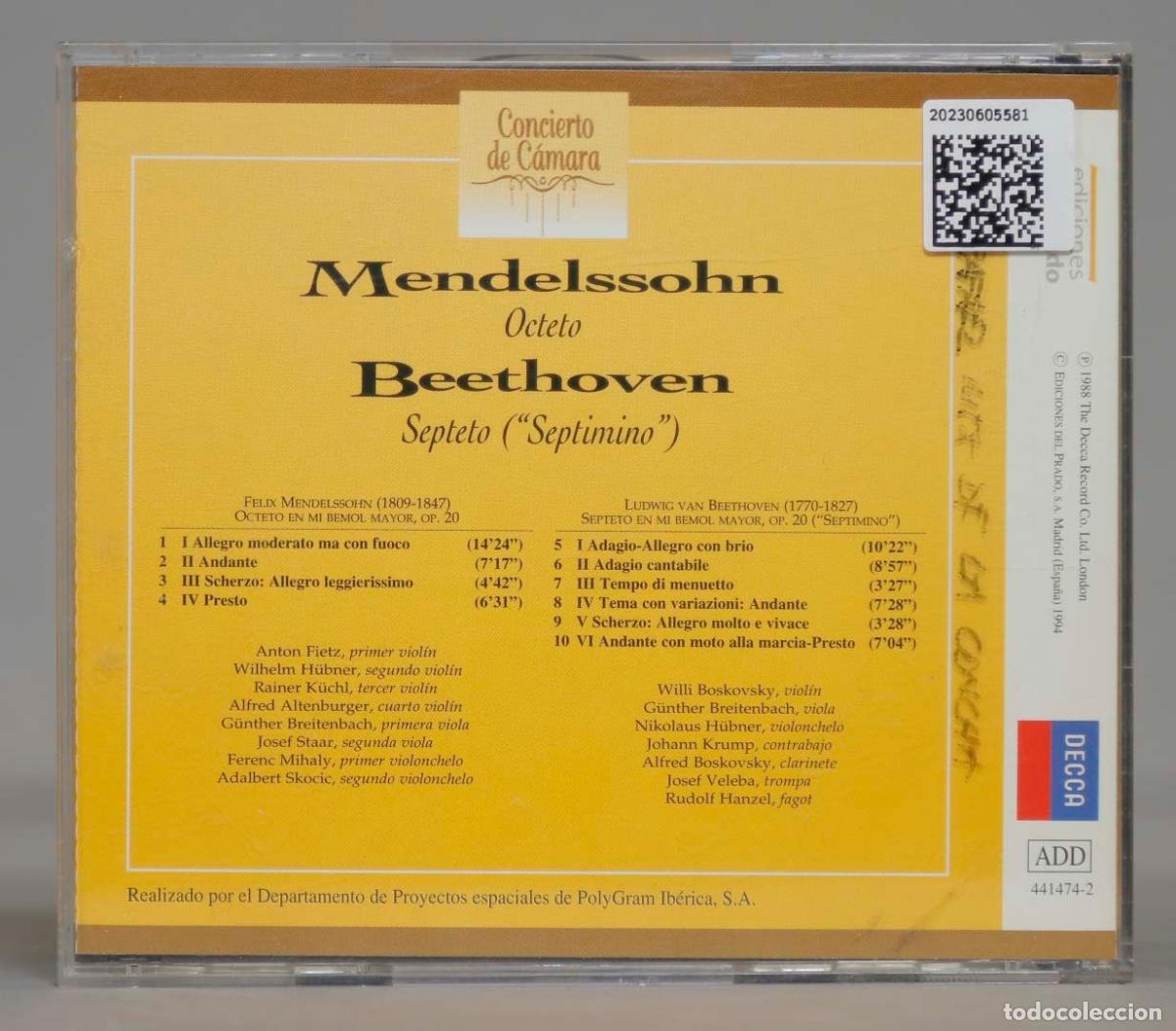 CDs de m&uacute;sica: CD. MENDELSSOHN. BEETHOVEN. OCTETO VIENA - Foto 2
