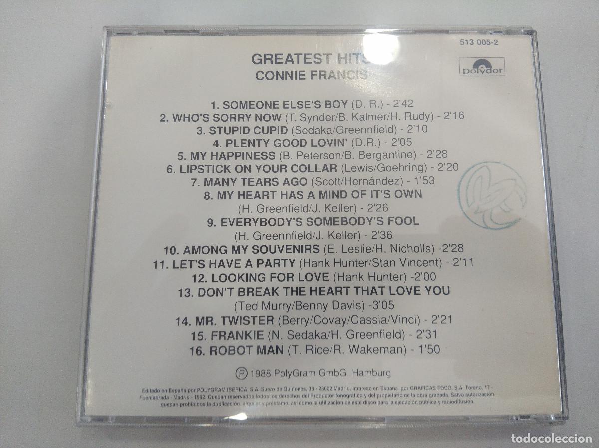CDs de m&uacute;sica: CONNIE FRANCIS/GRATEST HITS/CD. - Foto 3
