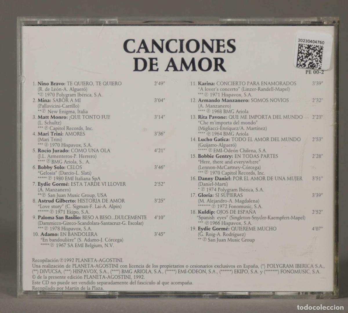 CDs de m&uacute;sica: CD. CANCIONES DE AMOR - Foto 2
