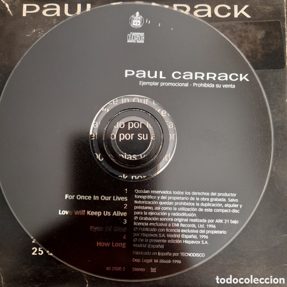 CDs de m&uacute;sica: Paul Carrack &ndash; Love Will Keep Us Alive. 1996, Espa&ntilde;a. CD, Single, Promo - Foto 3