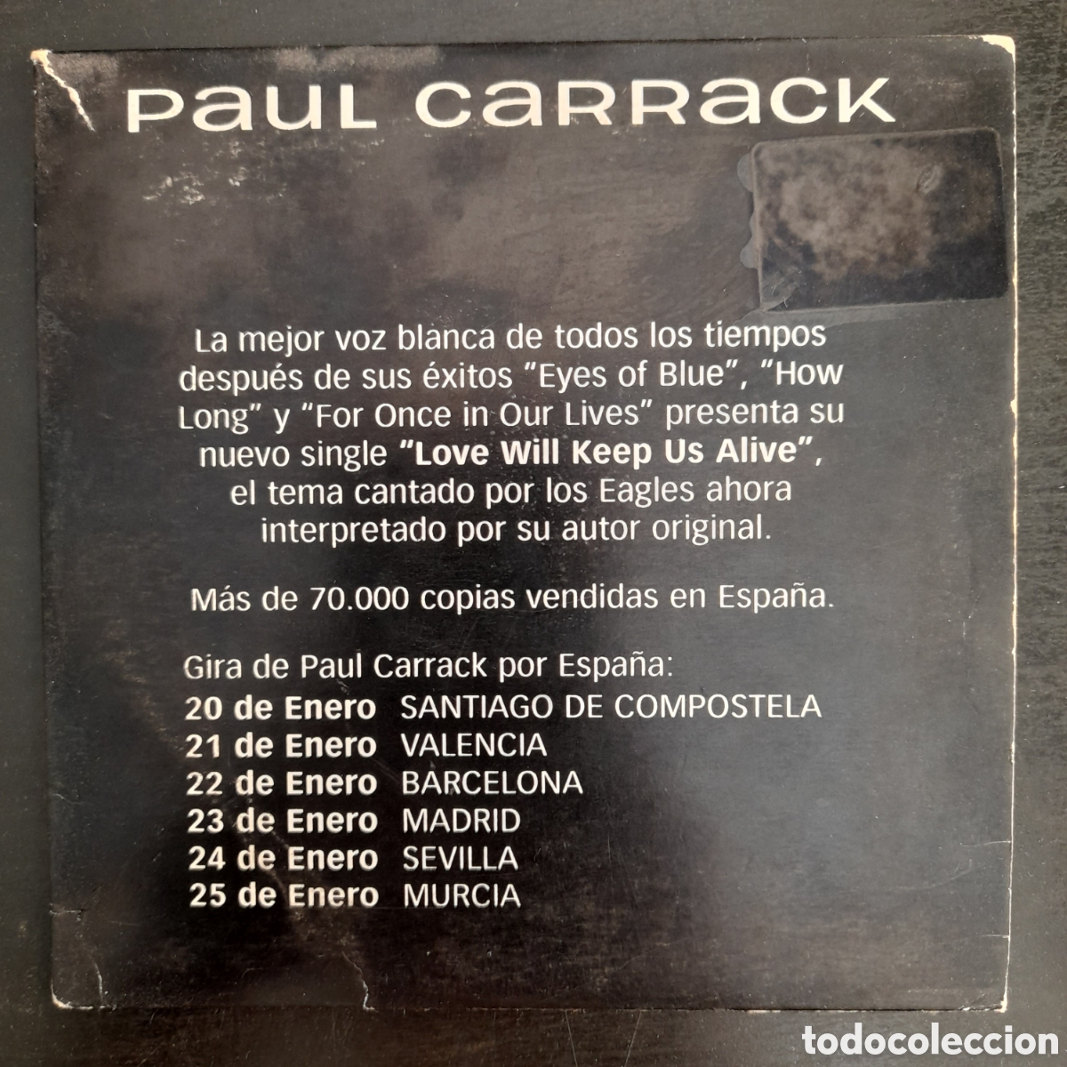 CDs de m&uacute;sica: Paul Carrack &ndash; Love Will Keep Us Alive. 1996, Espa&ntilde;a. CD, Single, Promo - Foto 1