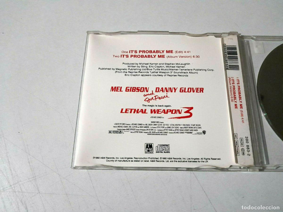 CDs de m&uacute;sica: STING & ERIC CLAPTON &rdquo;ITS PROBABLY ME&rdquo; CD SINGLE 2 TRACKS LETHAL WEAPON 3 - Foto 2
