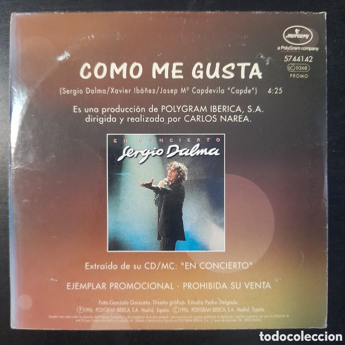CDs de m&uacute;sica: Sergio Dalma &ndash; Como Me Gusta. CD, Single, Promo - Foto 2