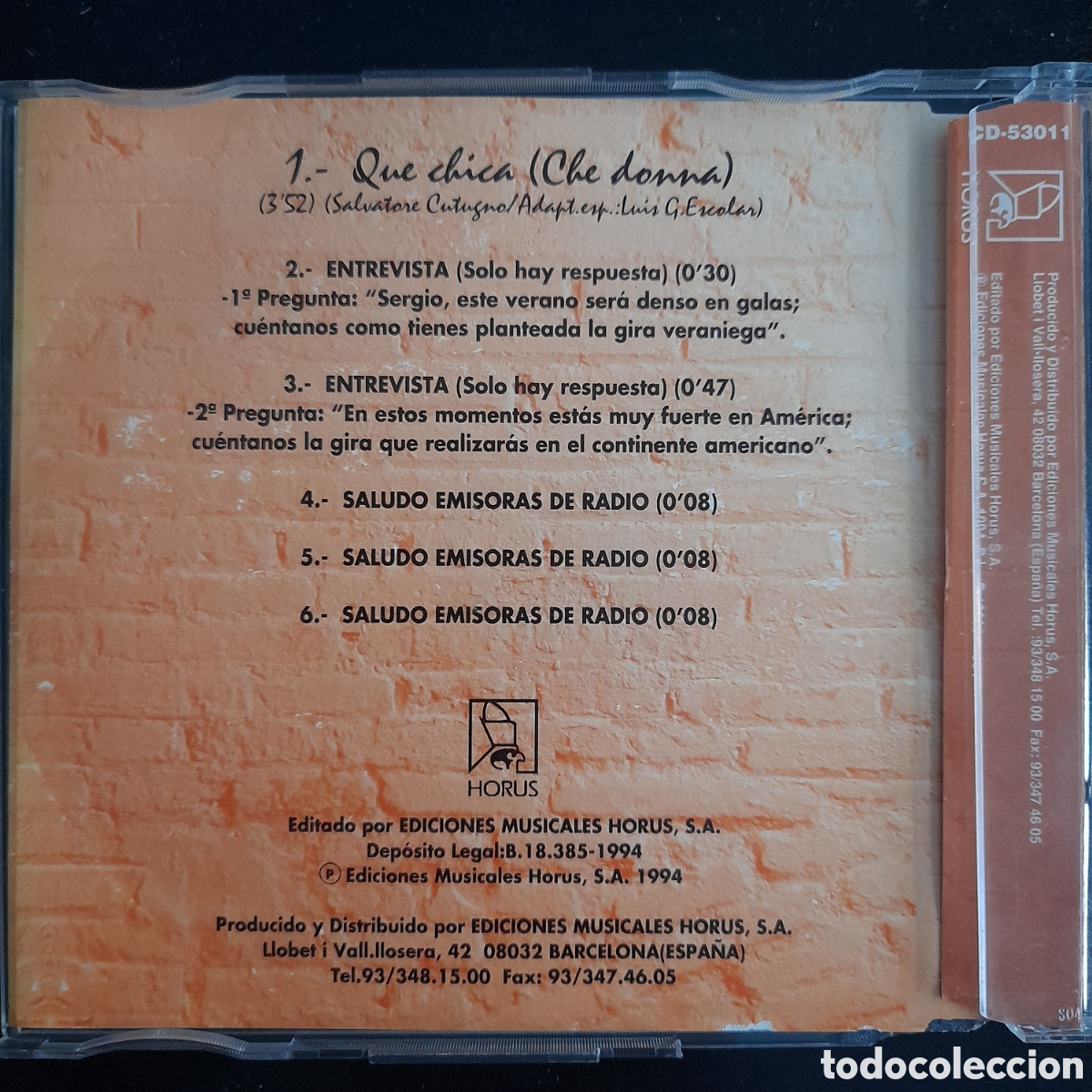 CDs de m&uacute;sica: Sergio Dalma &ndash; Qu&eacute; Chica (Che Donna). CD, Single, Promo - Foto 2