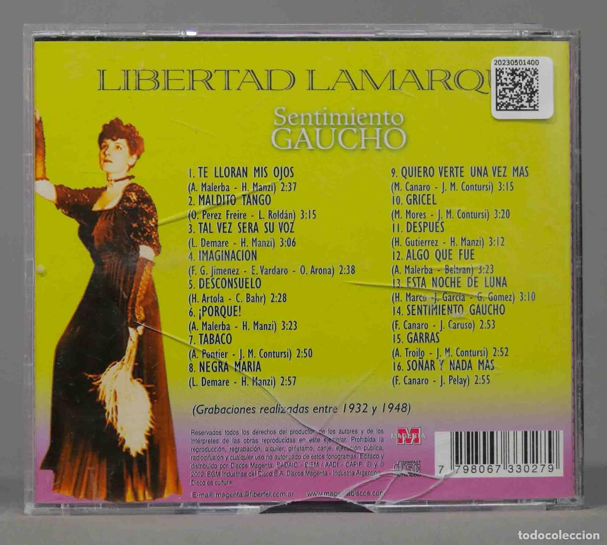 CDs de m&uacute;sica: CD. Libertad Lamarque &ndash; Sentimiento Gaucho - Foto 2