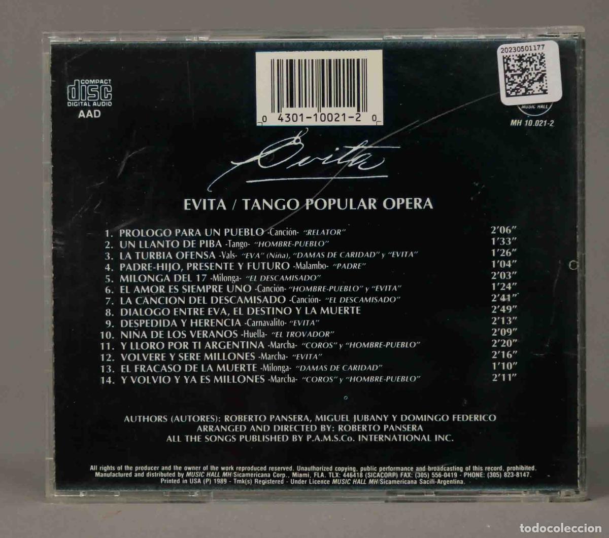 CDs de m&uacute;sica: CD. EVITA. TANGO POPULAR - Foto 2