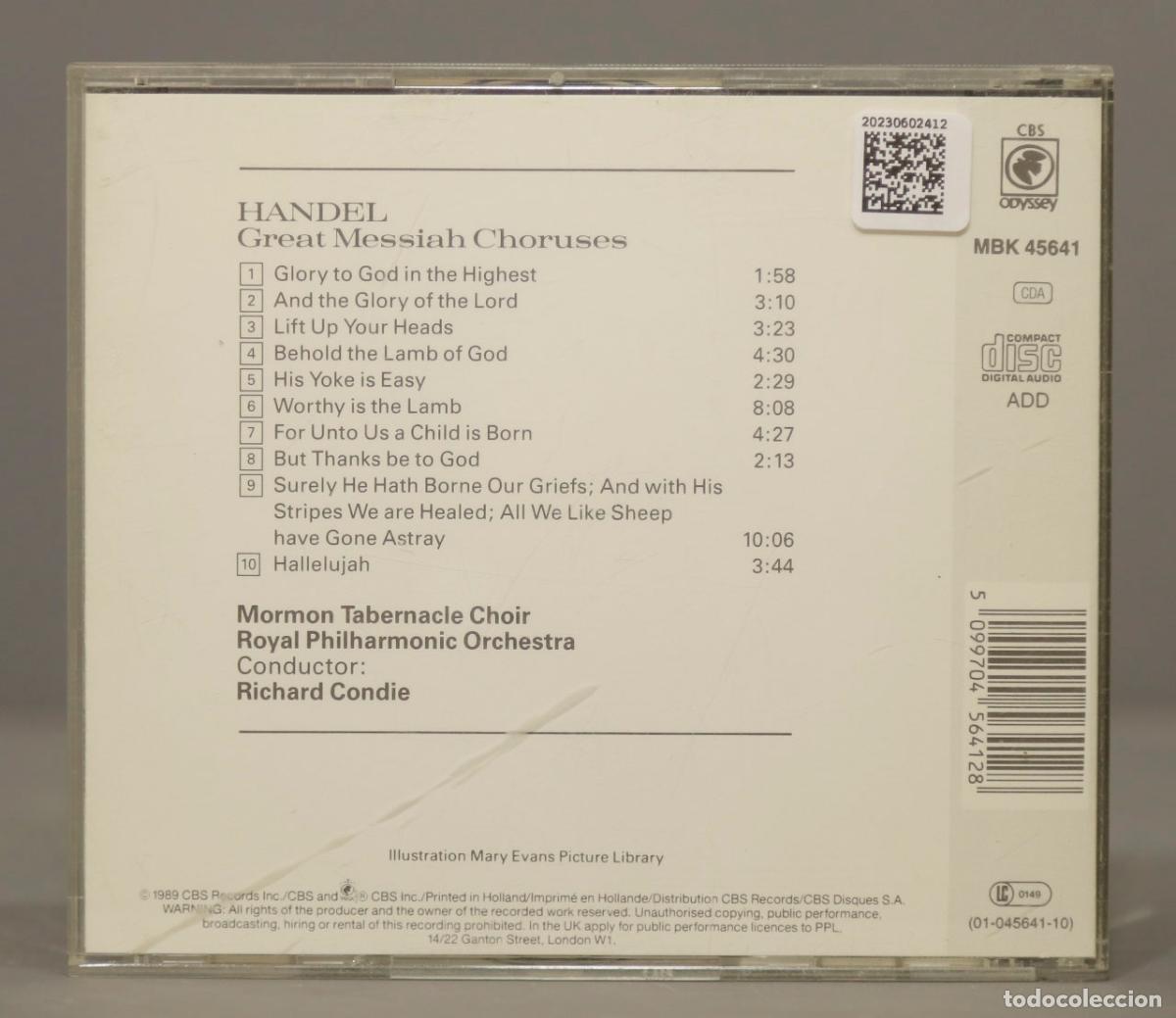 CDs de m&uacute;sica: CD. HANDEL. GREAT MESSIAH CHORUSES. MORMON TABERNACLE CHOIR - Foto 2