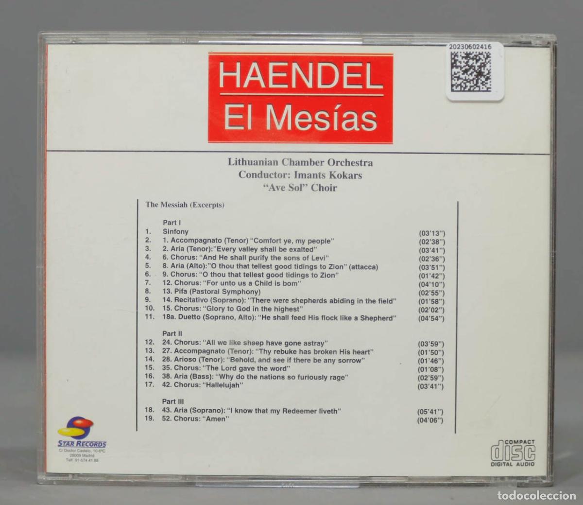 CDs de m&uacute;sica: CD. HAENDEL. EL MESIAS. KOKARS. AVE SOL CHOIR - Foto 2