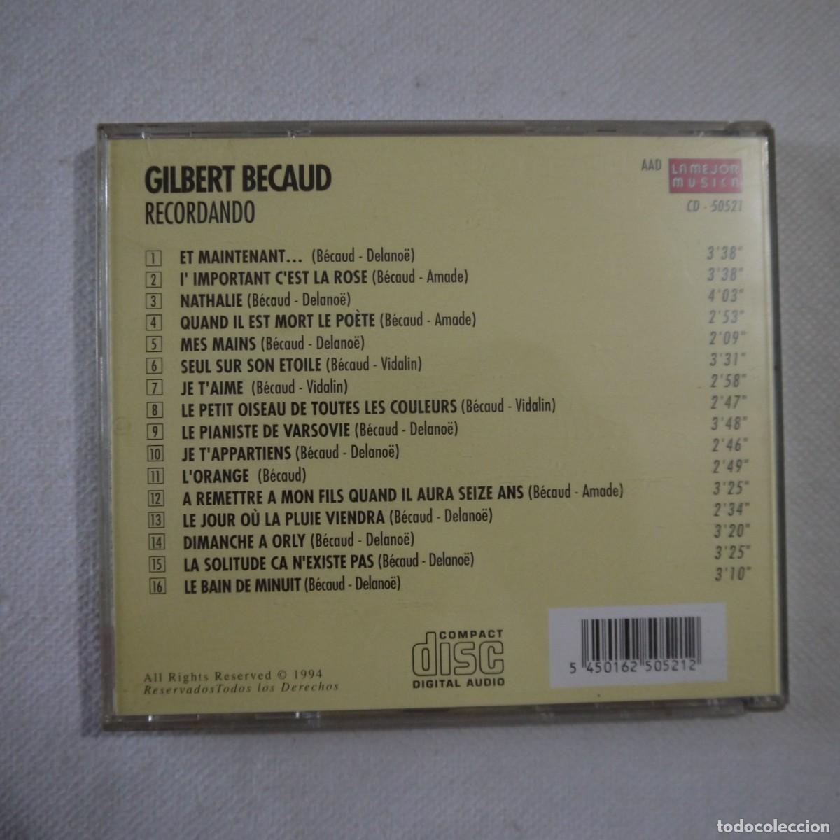 CDs de m&uacute;sica: GILBERT BECAUD - RECORDANDO - CD 1995 - Foto 3