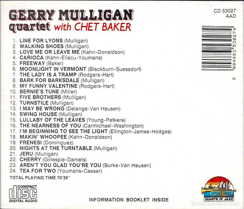 CDs de m&uacute;sica: Gerry Mulligan Quartet with Chet Baker. CD - Foto 2