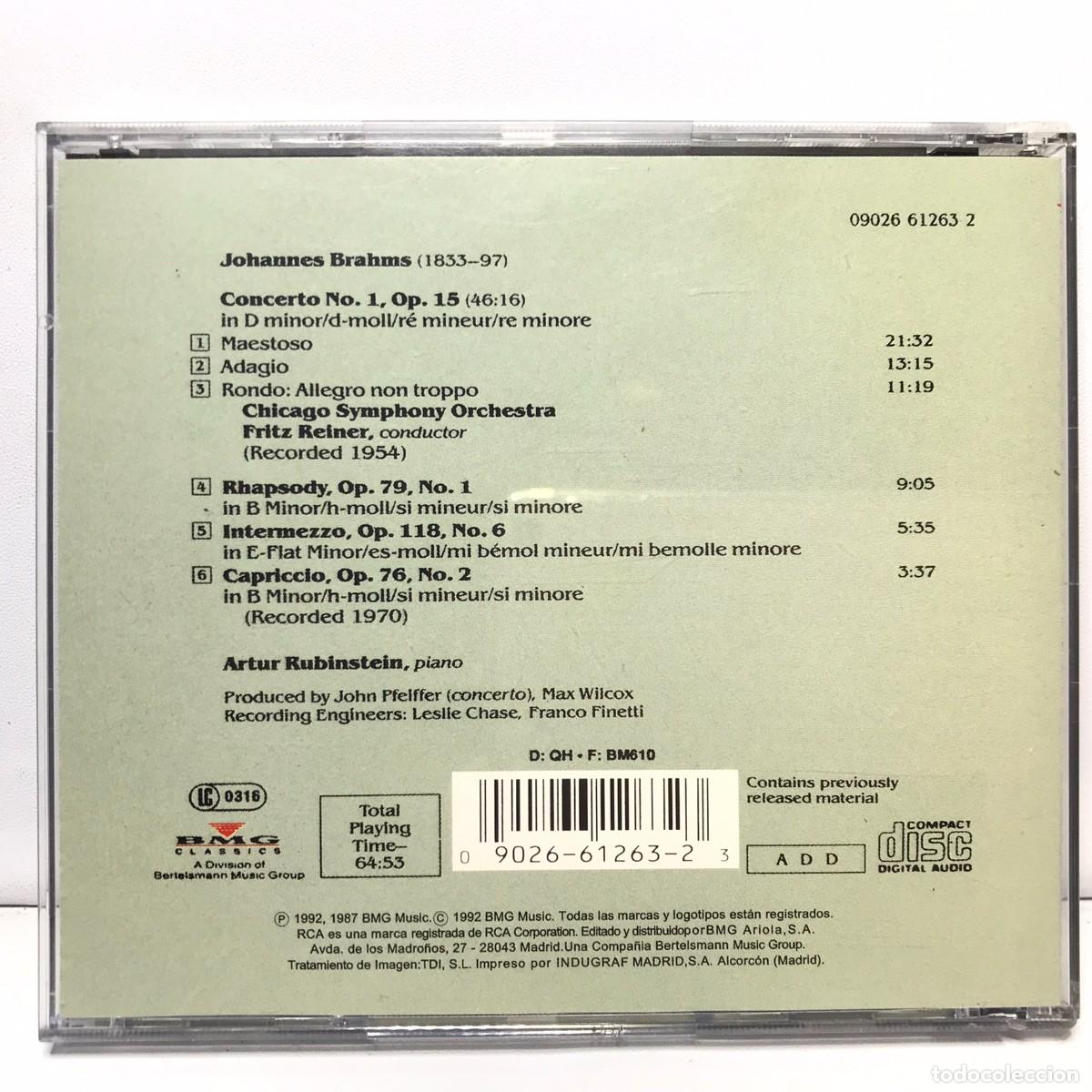 CDs de m&uacute;sica: Brahms, Rubinstein, Krips ● Brahms: Concerto No. 2 ● CD, Stereo - Foto 2