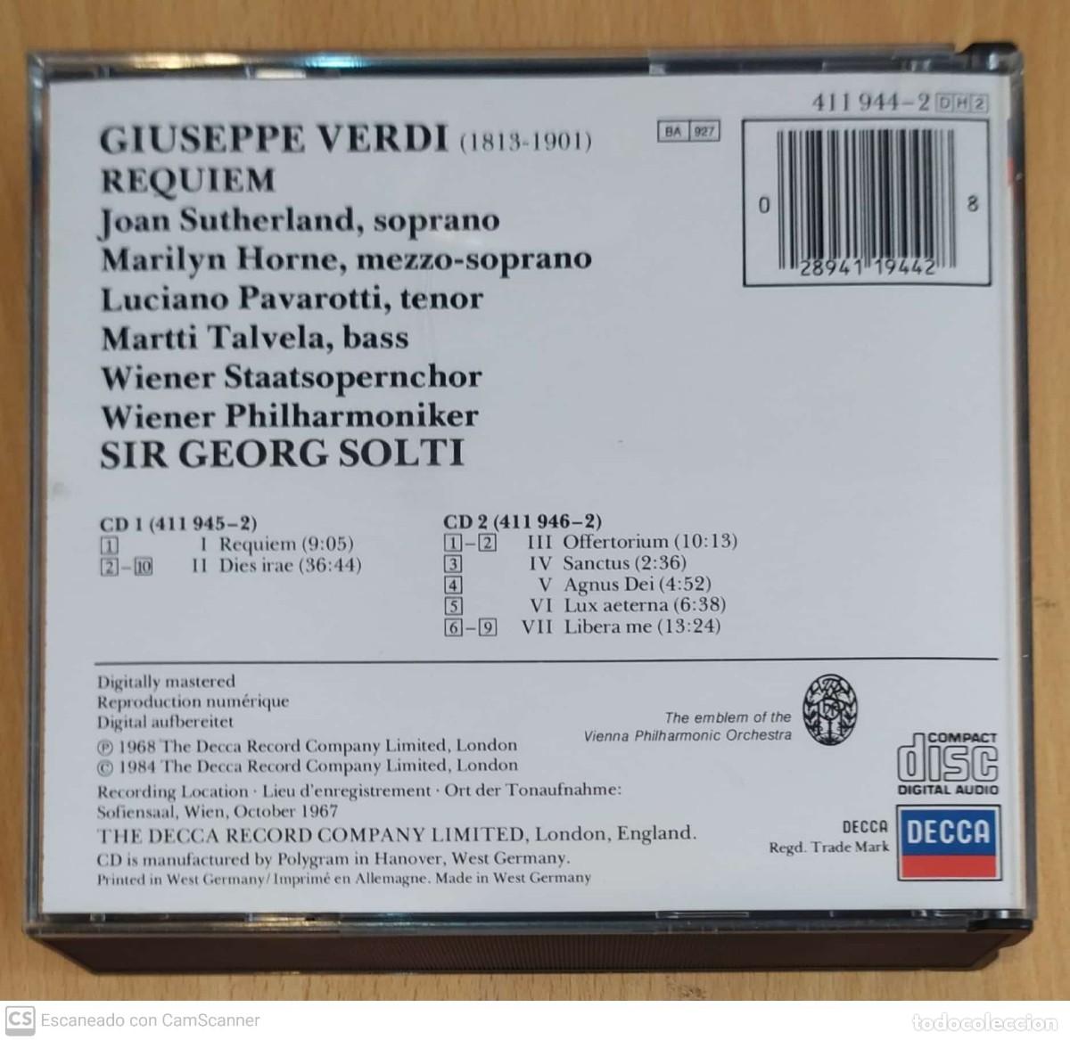 CDs de m&uacute;sica: GIUSEPPE VERDI (REQUIEM) 2 CDs 1984 - Foto 2