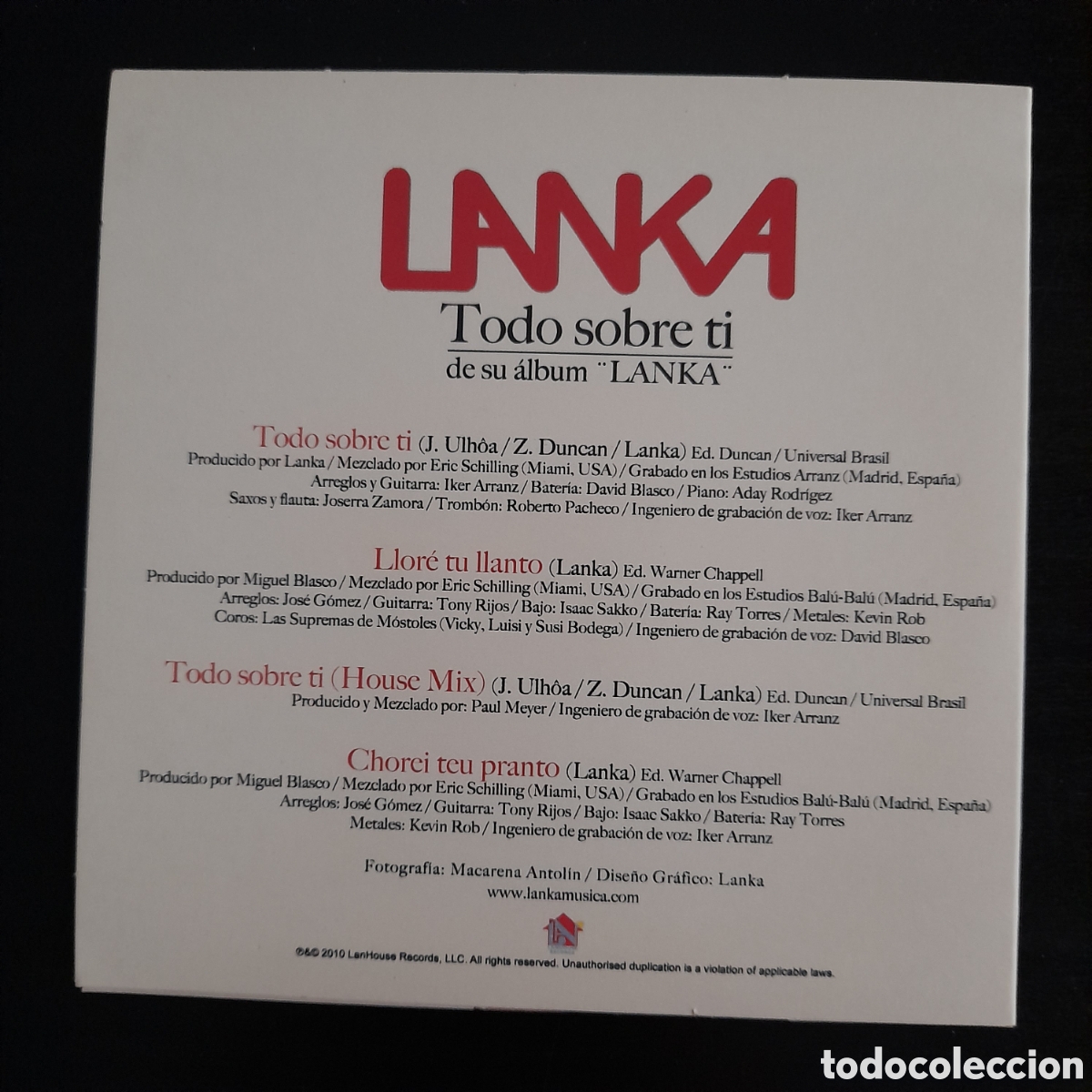 CDs de m&uacute;sica: Lanka &ndash; Todo Sobre Ti. CD, Single 2010 - Foto 2