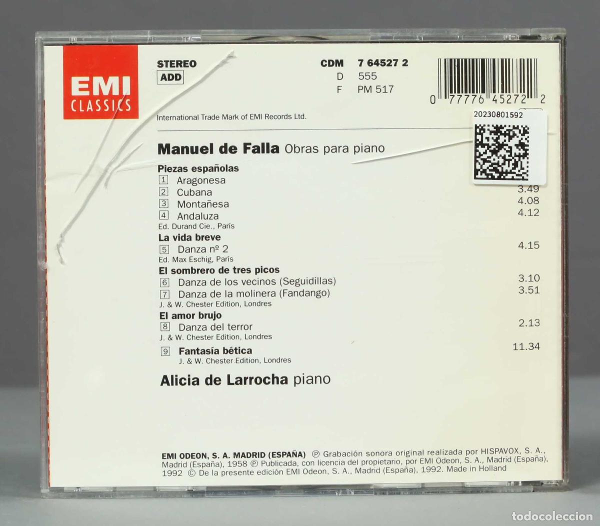 CDs de m&uacute;sica: CD. Larrocha - Manuel De Falla &ndash; Obras Para Piano - Foto 2