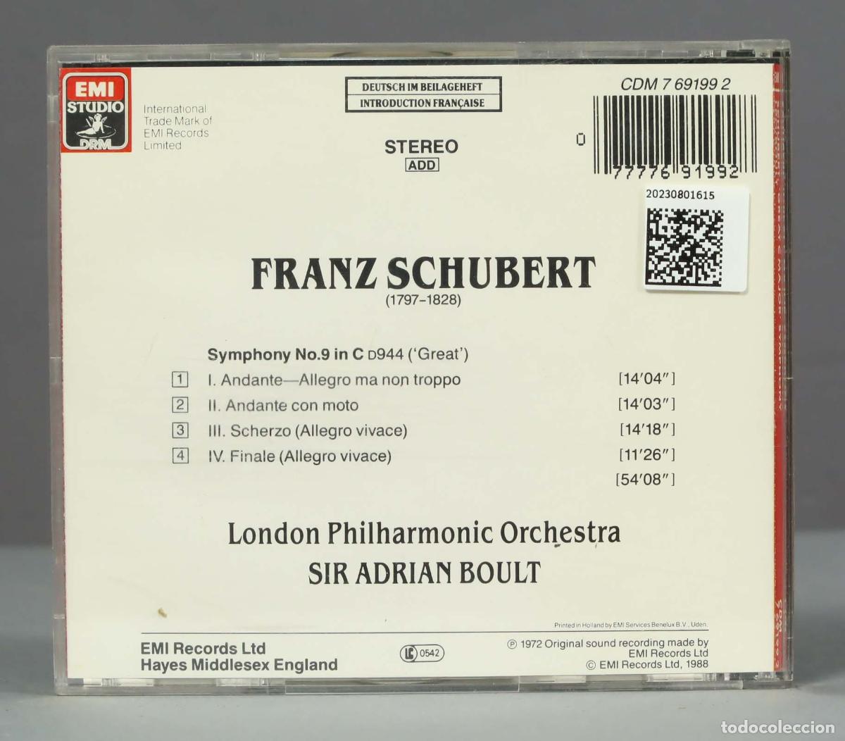 CDs de m&uacute;sica: CD. GREAT C MAJOR SYMPHONY. SCHUBERT. BOULT - Foto 2