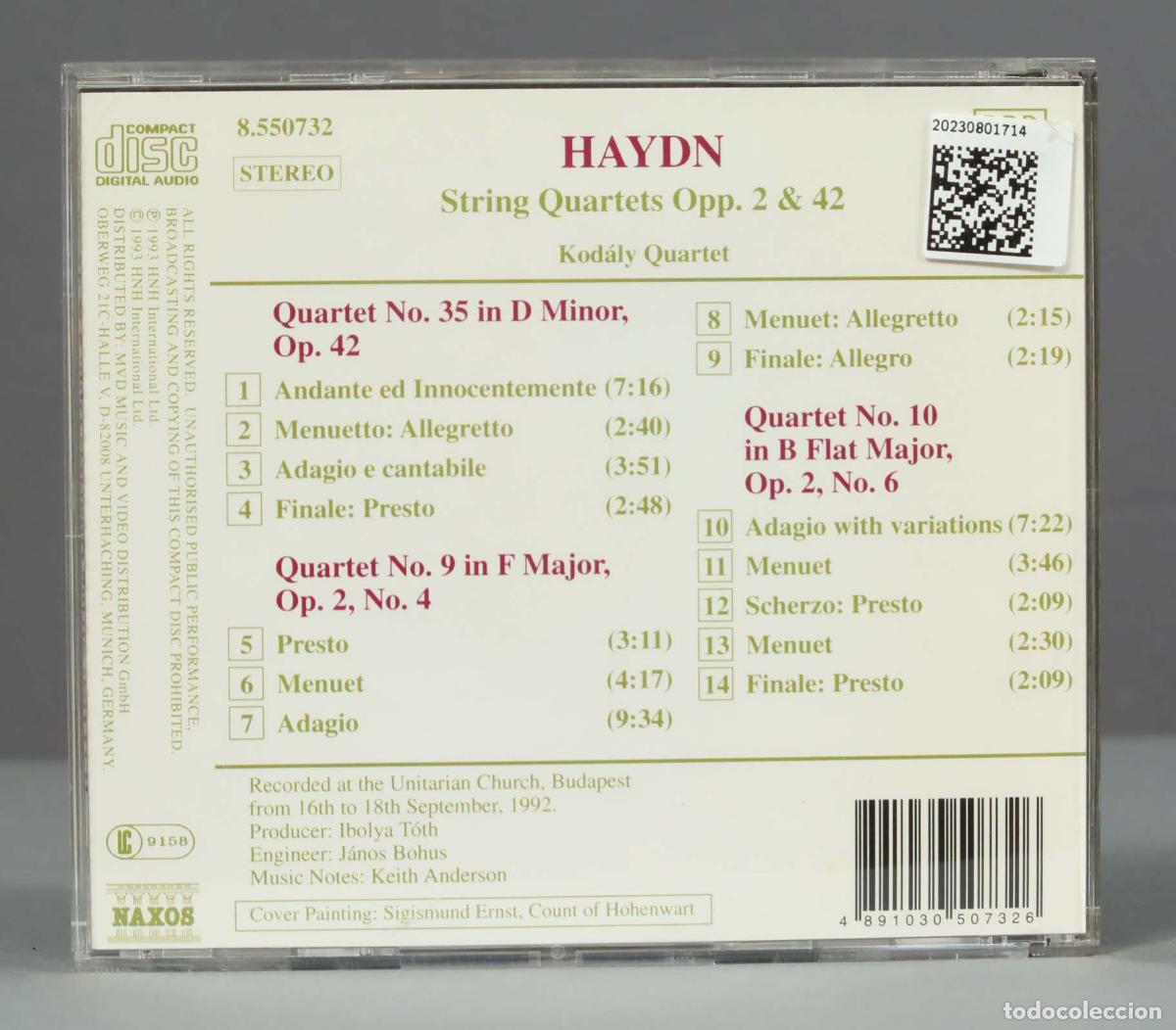 CDs de m&uacute;sica: CD. Haydn / Kod&aacute;ly Quartet &ndash; String Quartets Op. 2, Nos. 4 And 6 - Op. 42 - Foto 2