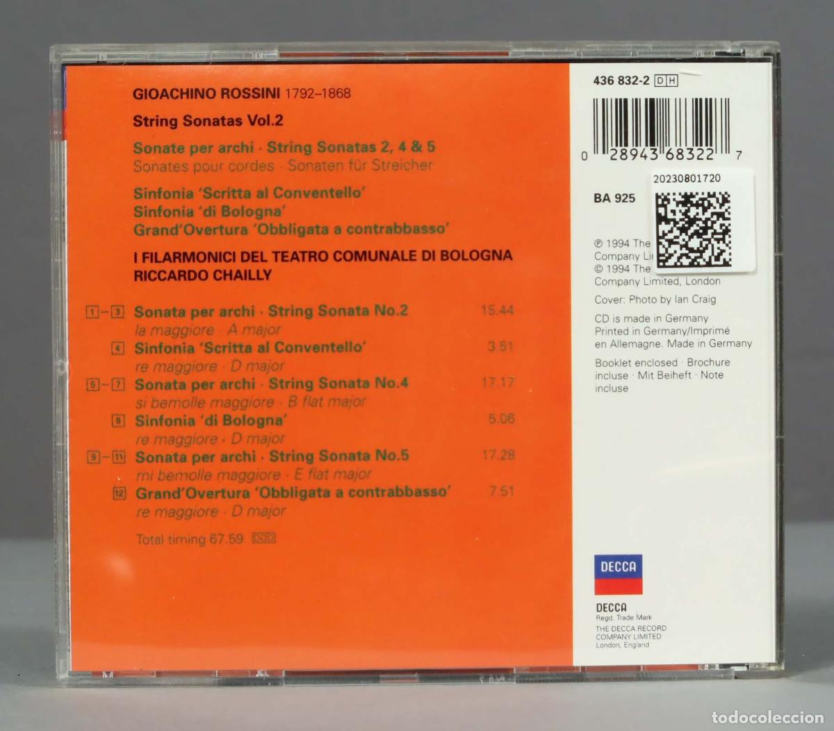 CDs de m&uacute;sica: CD. Rossini:String Sonatas 2,4,5. Rossini / Riccardo Chailly - Foto 2