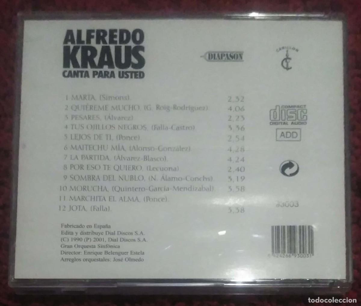 CDs de m&uacute;sica: ALFREDO KRAUS (CANTA PARA USTED) CD 2001 - Foto 2