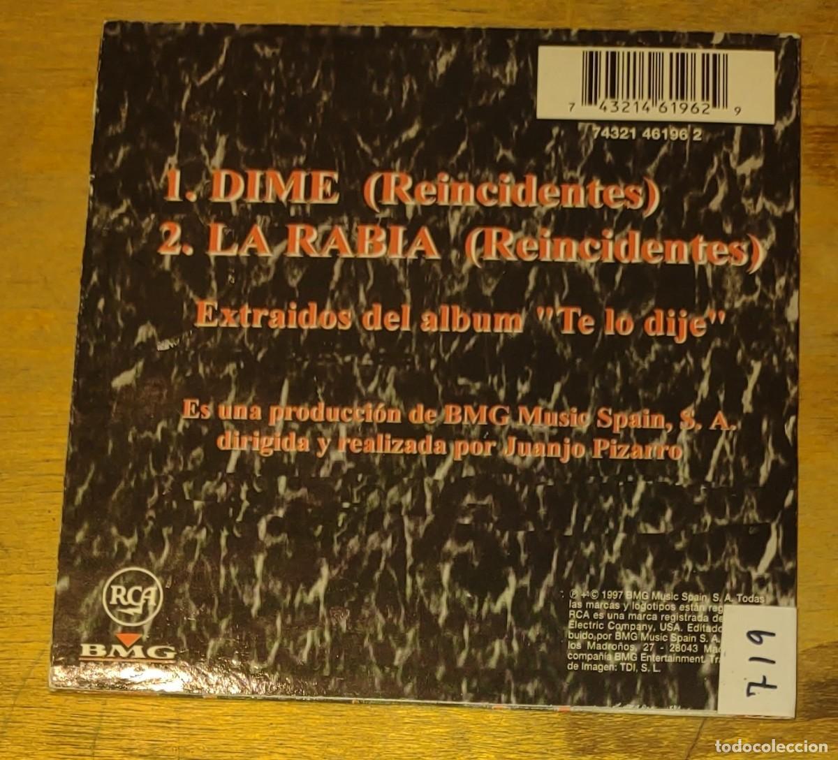 CDs de m&uacute;sica: Reincidentes - Dime - Foto 2