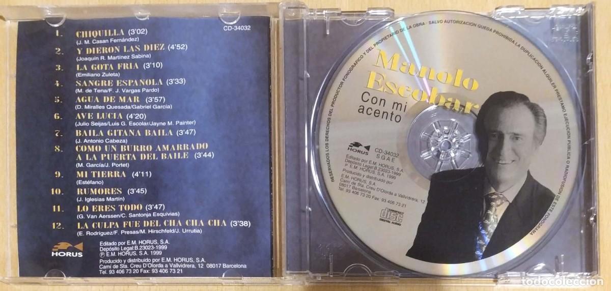 CDs de m&uacute;sica: MANOLO ESCOBAR (CON MI ACENTO) CD 1999 HORUS - Foto 3