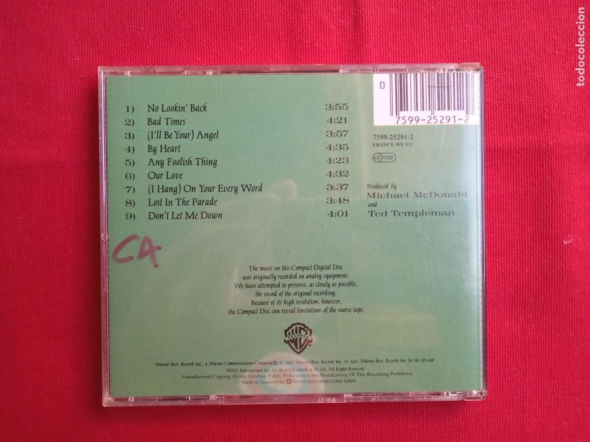 CDs de m&uacute;sica: MICHAEL MCDONALD - NO LOOKIN BACK - CD 1985 - Foto 2