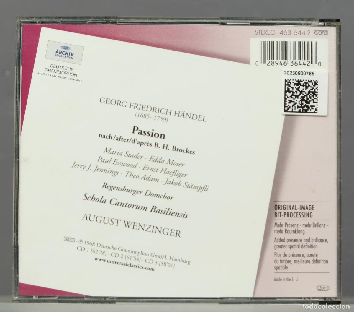 CDs de m&uacute;sica: 3 CD. Wenzinger &ndash; Brockes-Passion. HANDEL - Foto 2