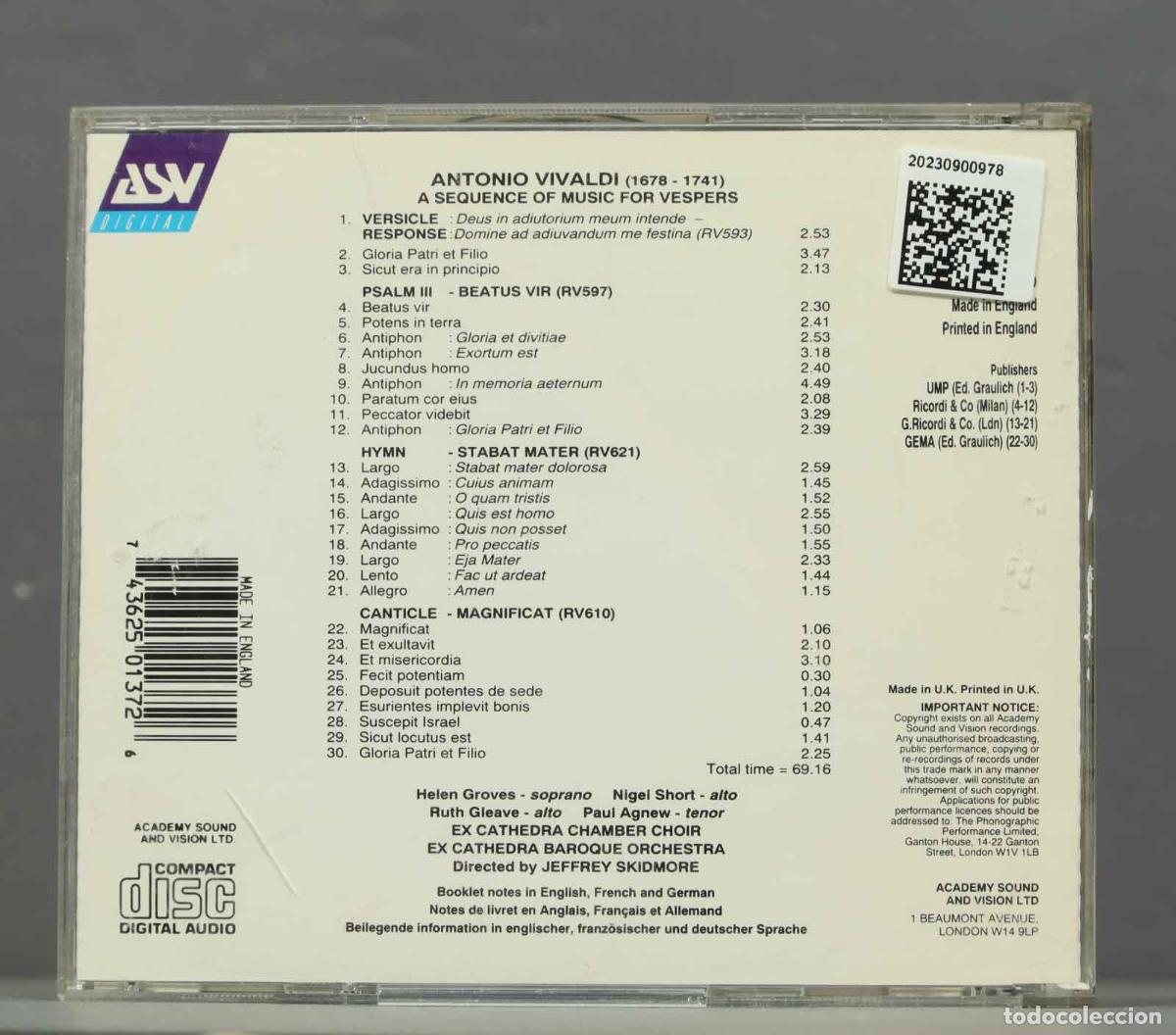 CDs de m&uacute;sica: CD. Skidmore &ndash; Vespers. VIVALDI - Foto 2