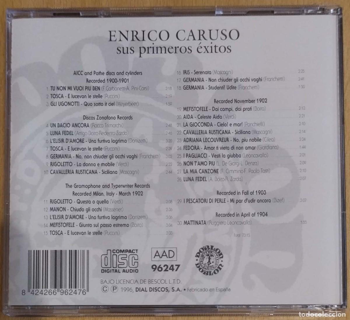CDs de m&uacute;sica: ENRICO CARUSO (SUS PRIMEROS EXITOS) CD 1996 - Foto 2