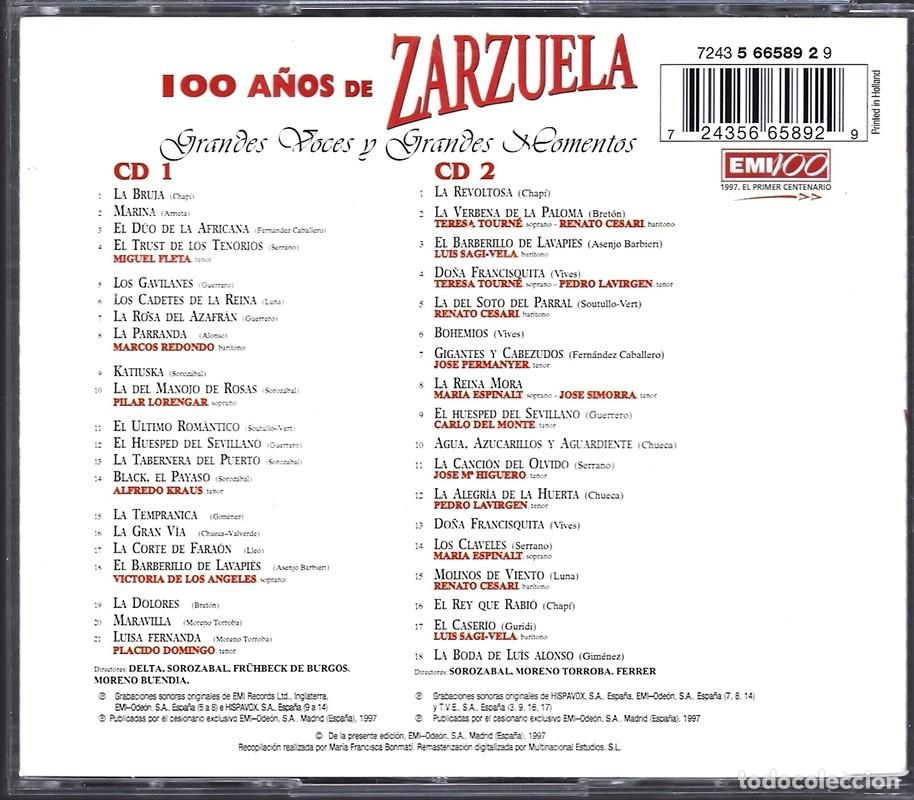 CDs de m&uacute;sica: 100 A&Ntilde;OS DE ZARZUELA (2 CD) - Foto 2