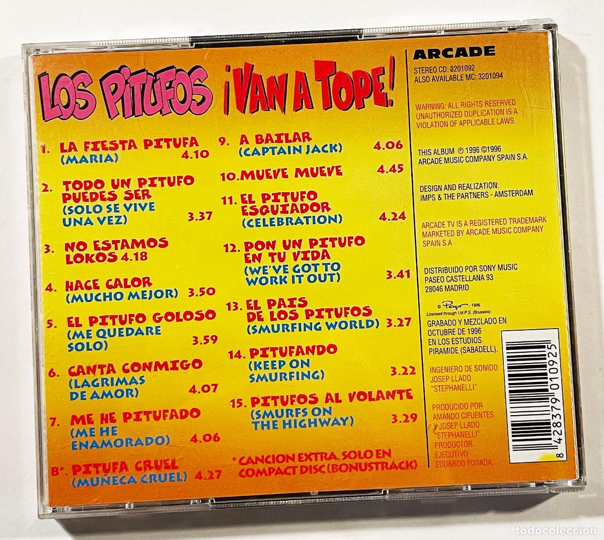 CDs de m&uacute;sica: LOS PITUFOS &iexcl;VAN A TOPE! / 2CD ARCADE 1996 / ESPA&Ntilde;A - Foto 2