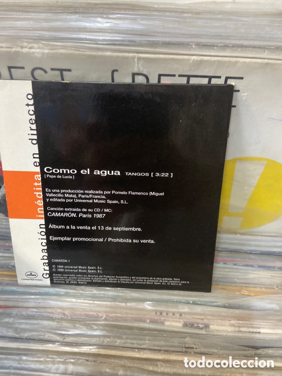 CDs de m&uacute;sica: Camaron como el agua paris 1987 con tomatito cd single - Foto 2