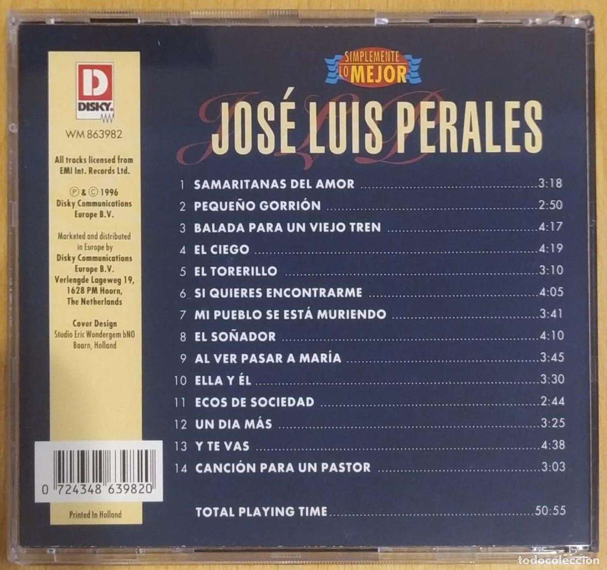CDs de m&uacute;sica: JOSE LUIS PERALES (SIMPLEMENTE LO MEJOR) CD 1996 - Foto 2