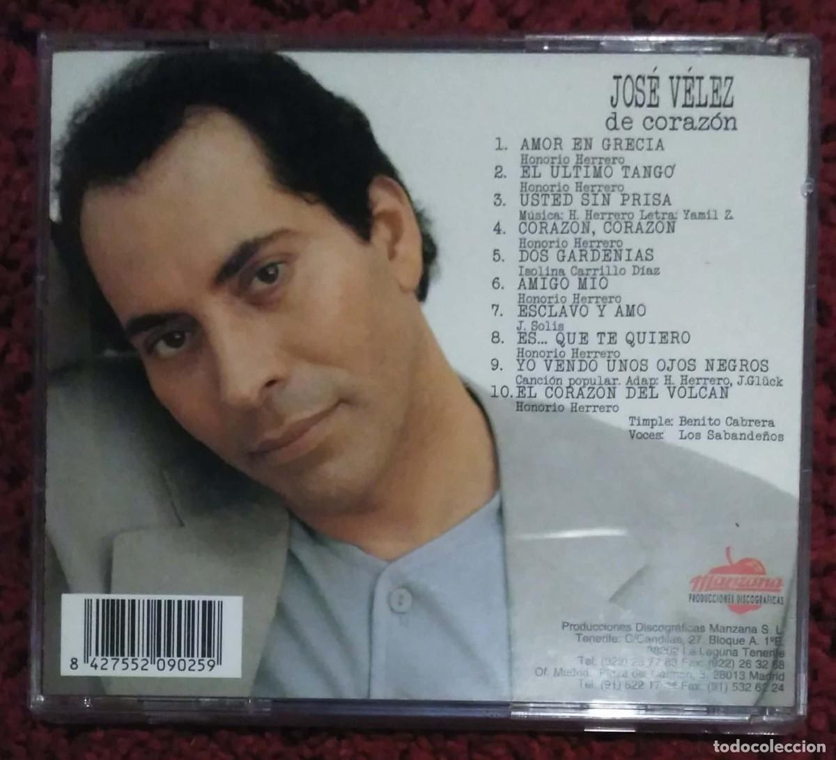 CDs de m&uacute;sica: JOSE VELEZ (DE CORAZON) CD 1996 - Foto 2