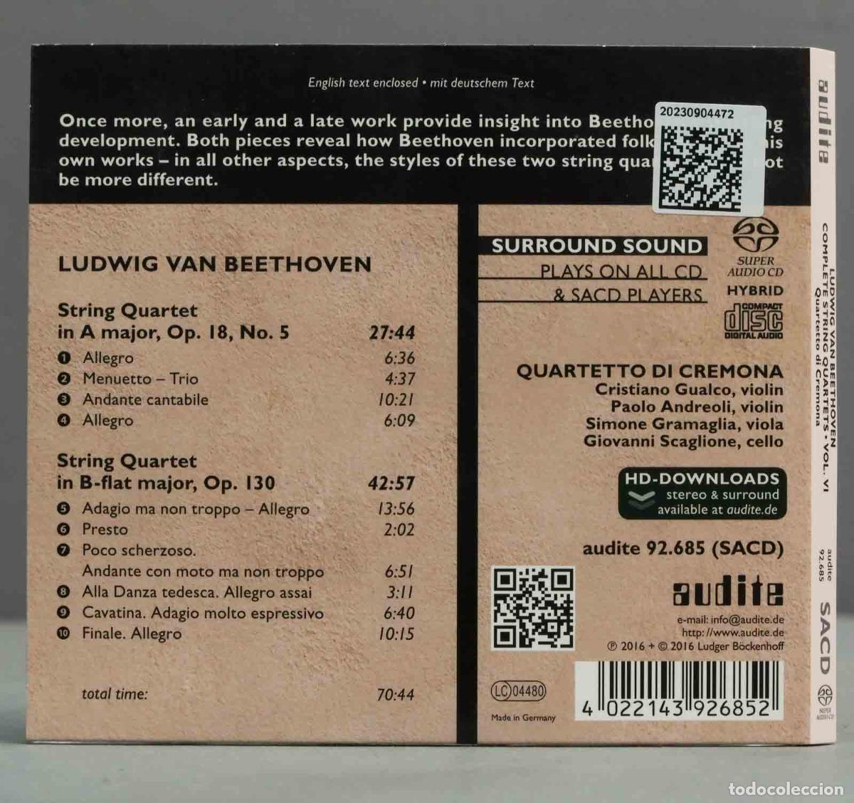 CDs de m&uacute;sica: CD. Cremona Quartet - Beethoven: Complete String Quartets Vol. 6 - Foto 2
